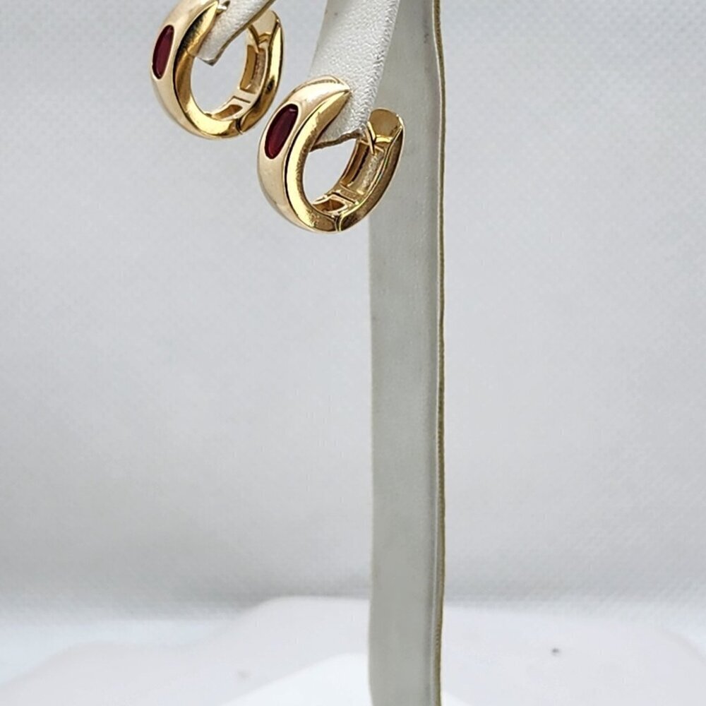 Brand New Brazilian 18k Gold Filled Red Gemstone Huggy Earrings - Picture 3 of 7